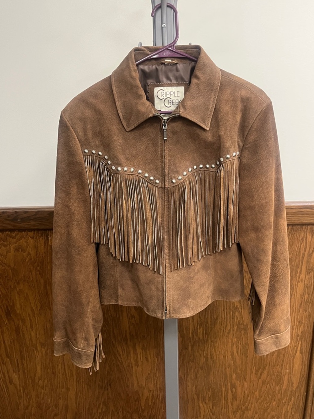 Cripple Creek Brown Suede Fringe Leather Jacket